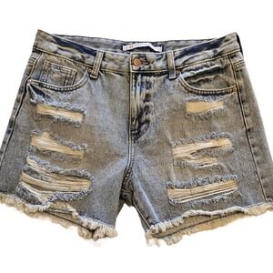 Celebrity Pink Distressed Denim Shorts Frayed Hem Acid Wash Blue Juniors 9/29
